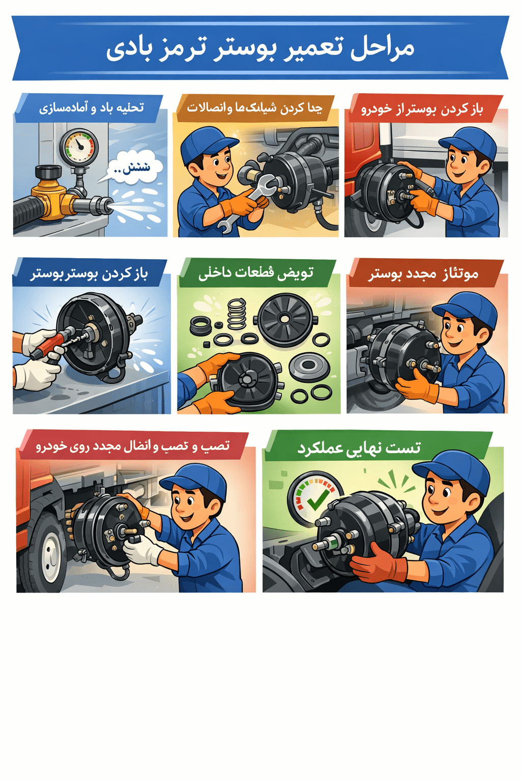 مراحل تعمیر بوستر ترمز بادی 